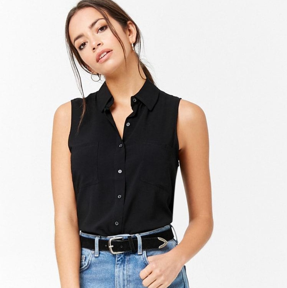 Ambiance Apparel Sleeveless Button Down Top Black